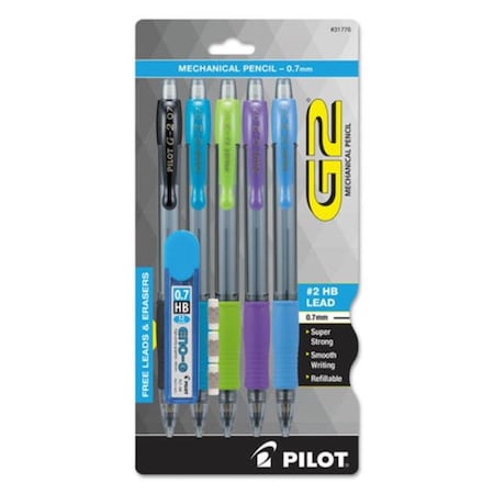 Coolcrafts G2 Mechanical Pencil, 0.7 mm, HB No.2.5, Black Lead, Assorted Barrel Color, 5PK CO3748146